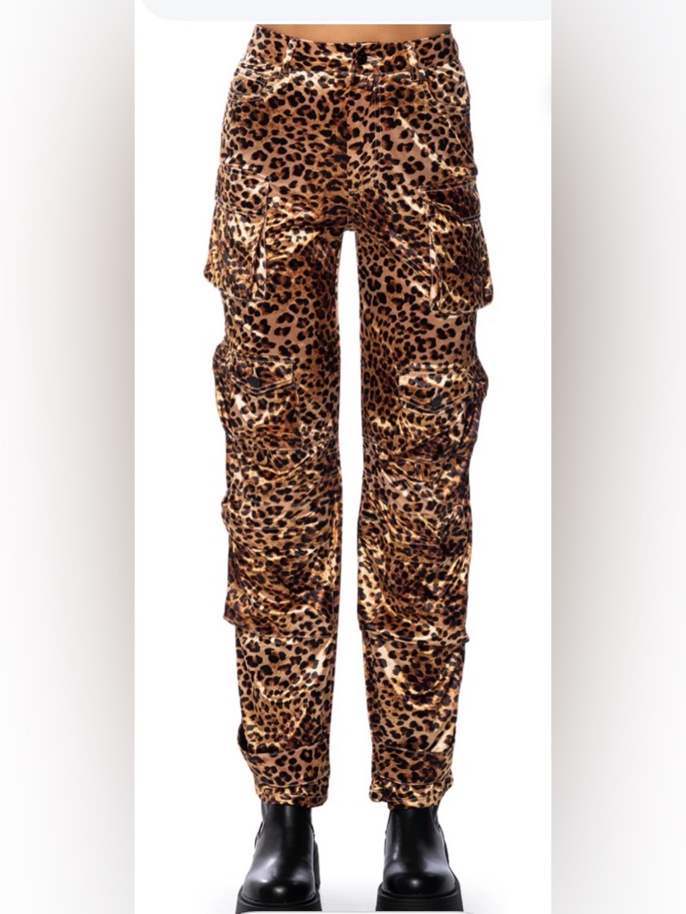 AKIRA Leopard Print Flared Cargo Pants - Brown & Black - Picture 4 of 5
